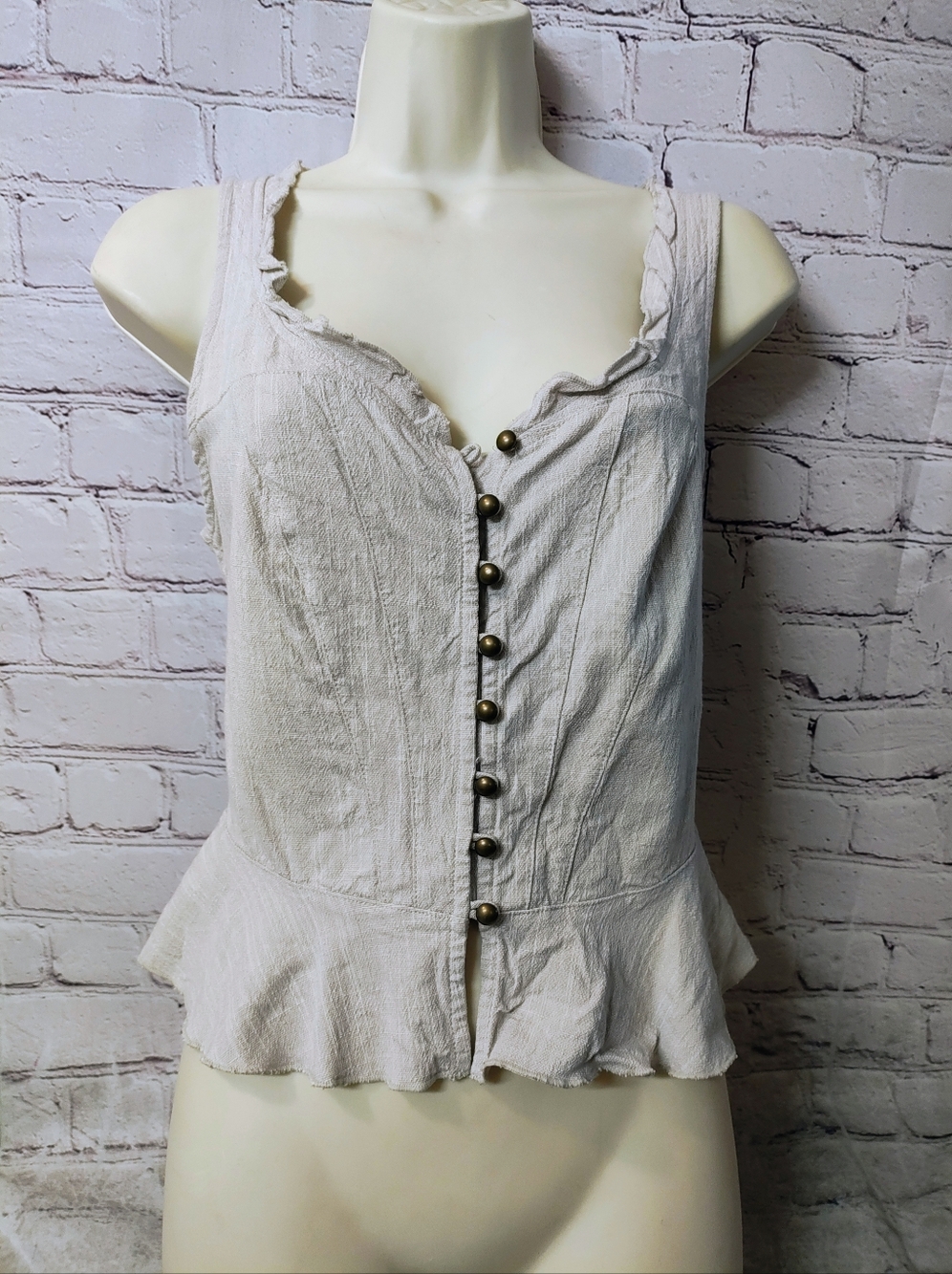 Intimately Anthropologie Ruffle Trim Peplum Tank Button Corset M Top Boho Wester